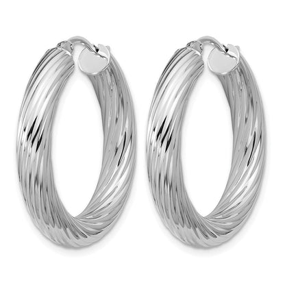 Sterlingsilber Rhodiniert Platin Poliert/grooved Rund Creolen