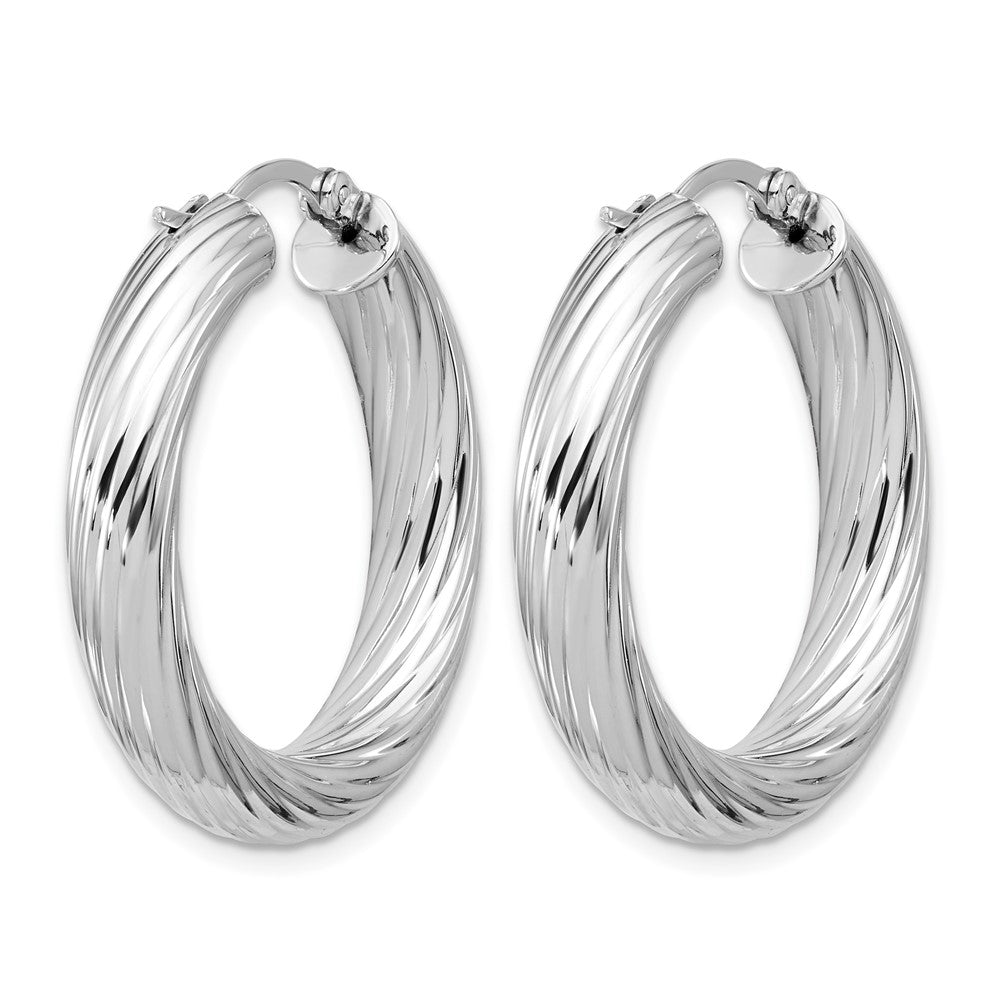 Sterlingsilber Rhodiniert Platin Poliert/grooved Rund Creolen