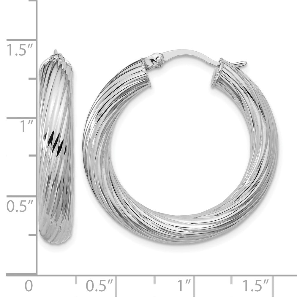 Sterlingsilber Rhodiniert Platin Poliert/grooved Rund Creolen