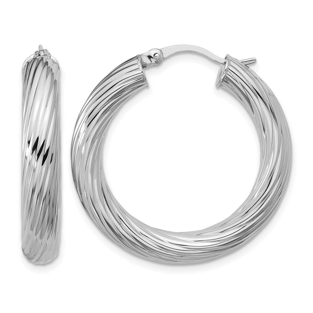 Sterlingsilber Rhodiniert Platin Poliert/grooved Rund Creolen