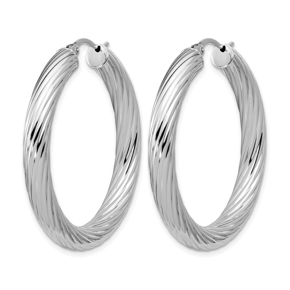Sterlingsilber Rhodiniert Platin Poliert/grooved Rund Creolen