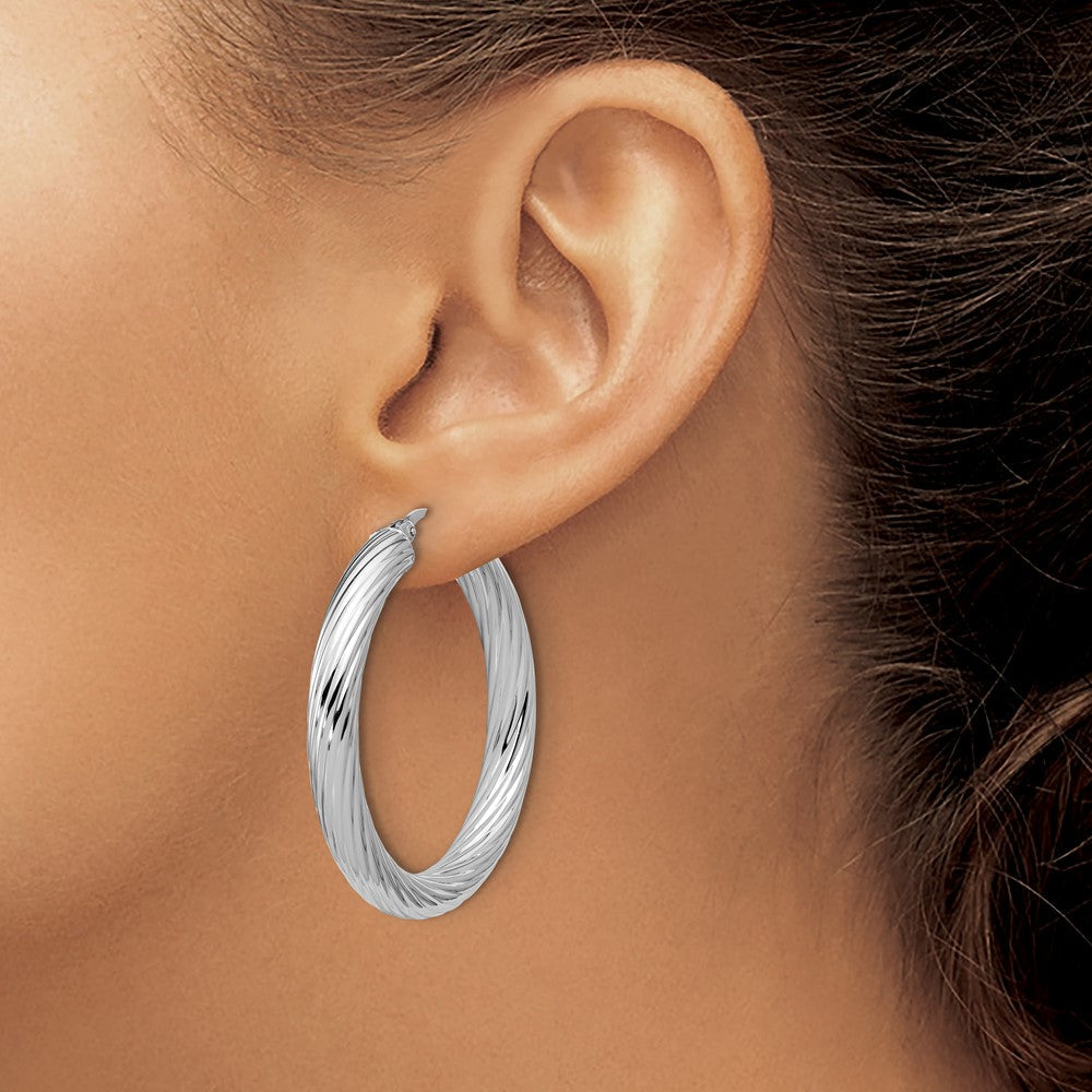 Sterlingsilber Rhodiniert Platin Poliert/grooved Rund Creolen
