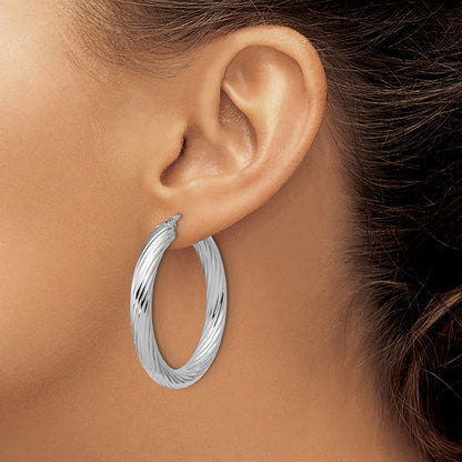 Sterlingsilber Rhodiniert Platin Poliert/grooved Rund Creolen