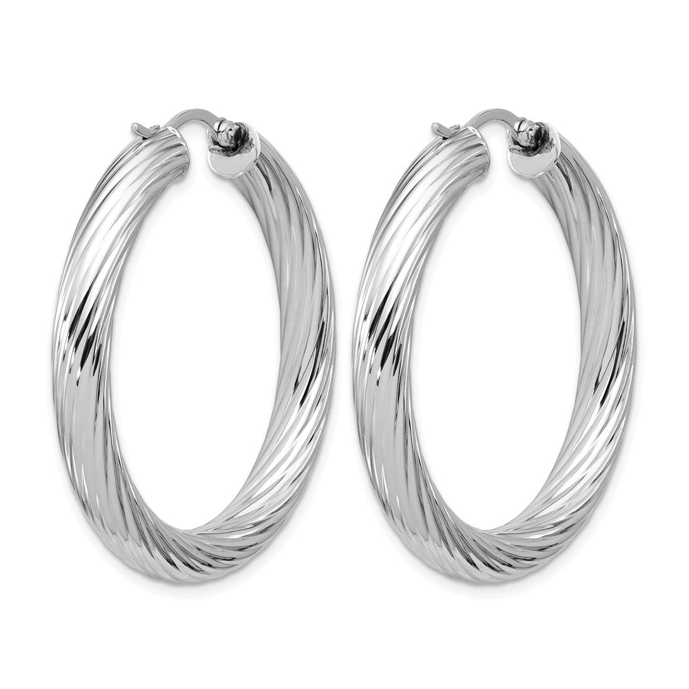 Sterlingsilber Rhodiniert Platin Poliert/grooved Rund Creolen