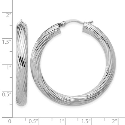 Sterlingsilber Rhodiniert Platin Poliert/grooved Rund Creolen