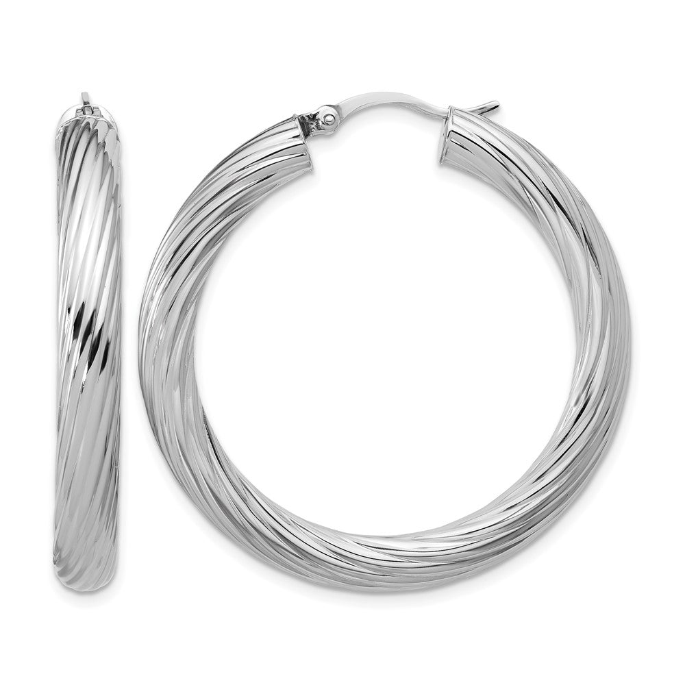 Sterlingsilber Rhodiniert Platin Poliert/grooved Rund Creolen