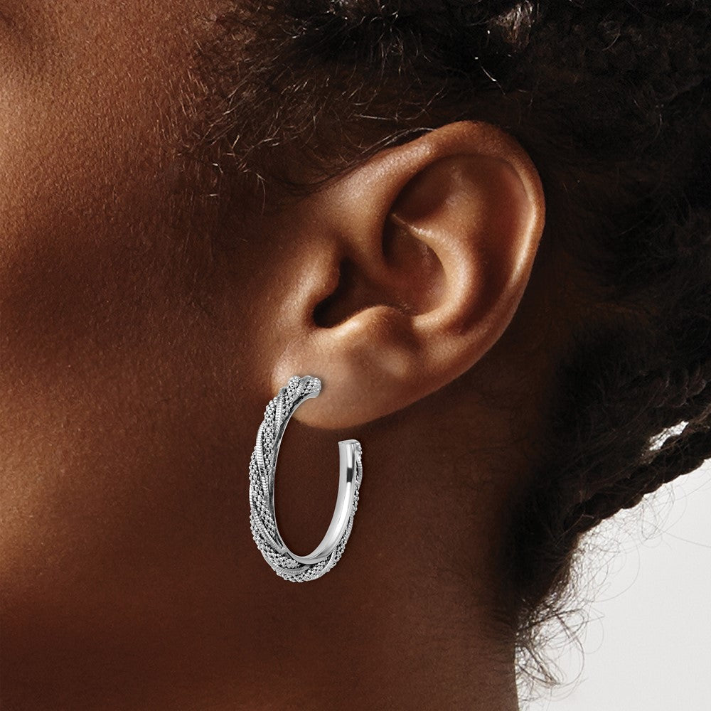 Sterlingsilber Ss Rhodiniert Poliert/textured Gedreht J Creole Ohrstecker