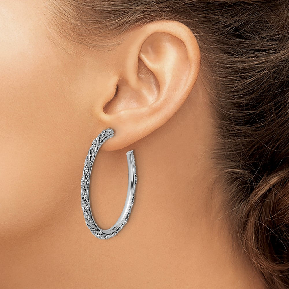 Sterlingsilber Ss Rhodiniert Poliert/textured Gedreht J Creole Ohrstecker