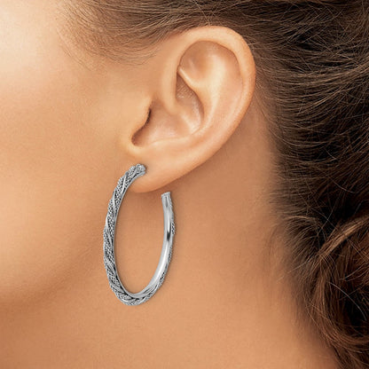 Sterlingsilber Ss Rhodiniert Poliert/textured Gedreht J Creole Ohrstecker