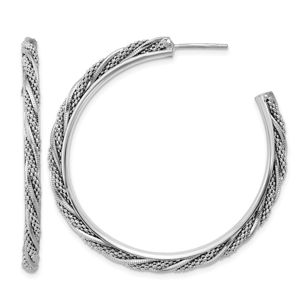 Sterlingsilber Ss Rhodiniert Poliert/textured Gedreht J Creole Ohrstecker