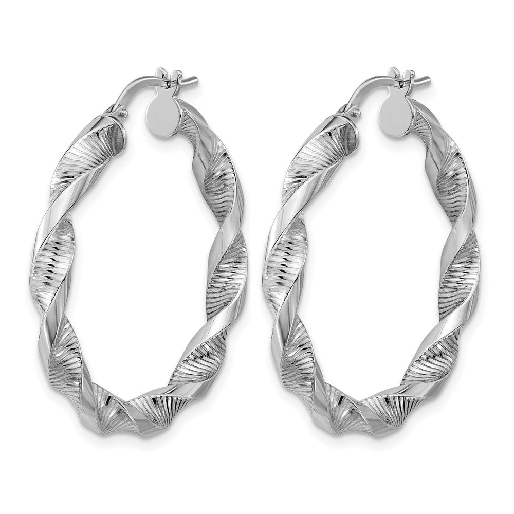 Sterlingsilber Rhodiniert Platin Poliert/textured Gedreht Creolen