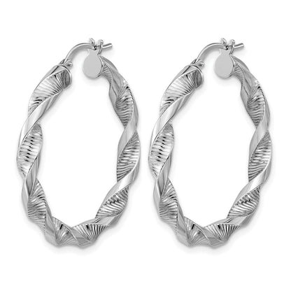 Sterlingsilber Rhodiniert Platin Poliert/textured Gedreht Creolen