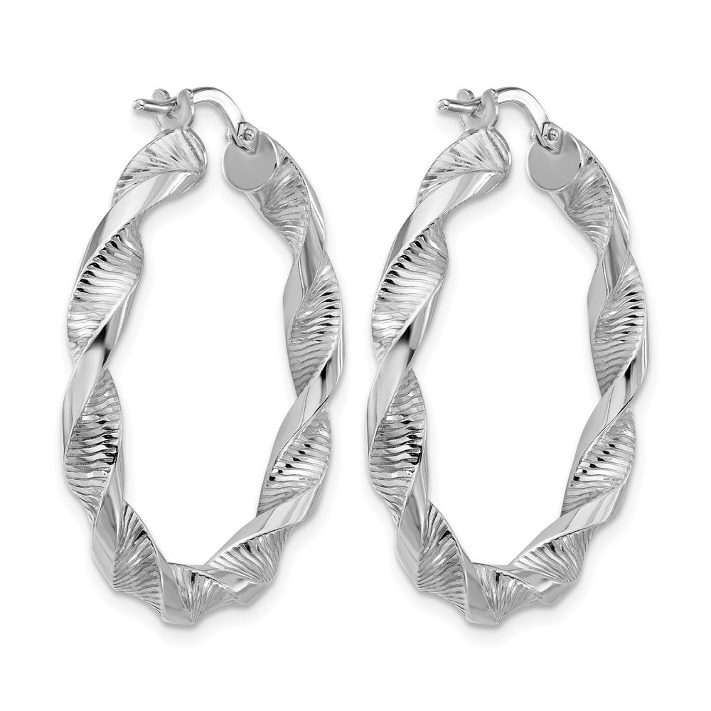 Sterlingsilber Rhodiniert Platin Poliert/textured Gedreht Creolen