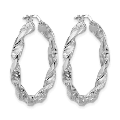 Sterlingsilber Rhodiniert Platin Poliert/textured Gedreht Creolen