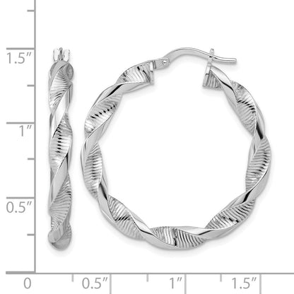 Sterlingsilber Rhodiniert Platin Poliert/textured Gedreht Creolen