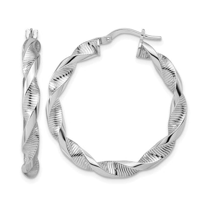 Sterlingsilber Rhodiniert Platin Poliert/textured Gedreht Creolen
