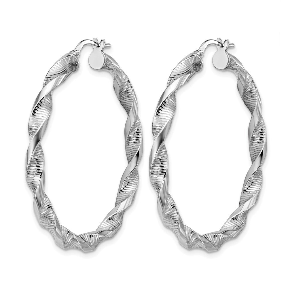 Sterlingsilber Rhodiniert Platin Poliert/textured Gedreht Creolen