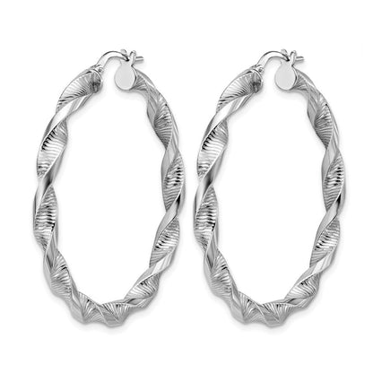 Sterlingsilber Rhodiniert Platin Poliert/textured Gedreht Creolen