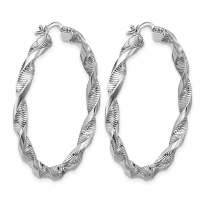 Sterlingsilber Rhodiniert Platin Poliert/textured Gedreht Creolen