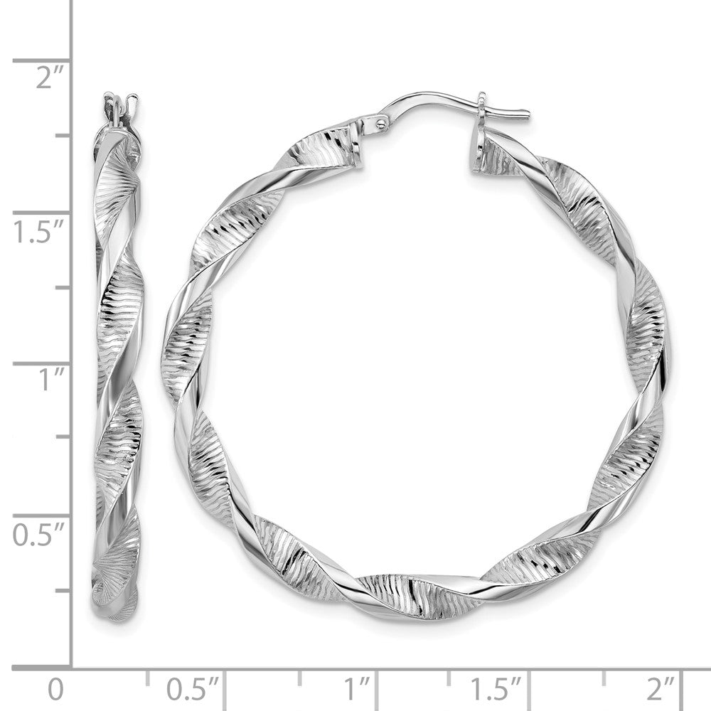 Sterlingsilber Rhodiniert Platin Poliert/textured Gedreht Creolen
