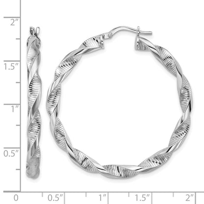 Sterlingsilber Rhodiniert Platin Poliert/textured Gedreht Creolen