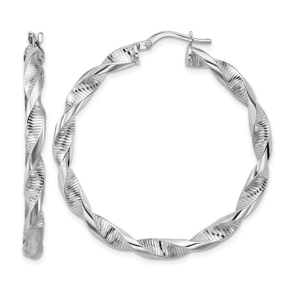 Sterlingsilber Rhodiniert Platin Poliert/textured Gedreht Creolen
