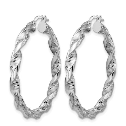 Sterlingsilber Rhodiniert Platin Poliert/textured Gedreht Creolen