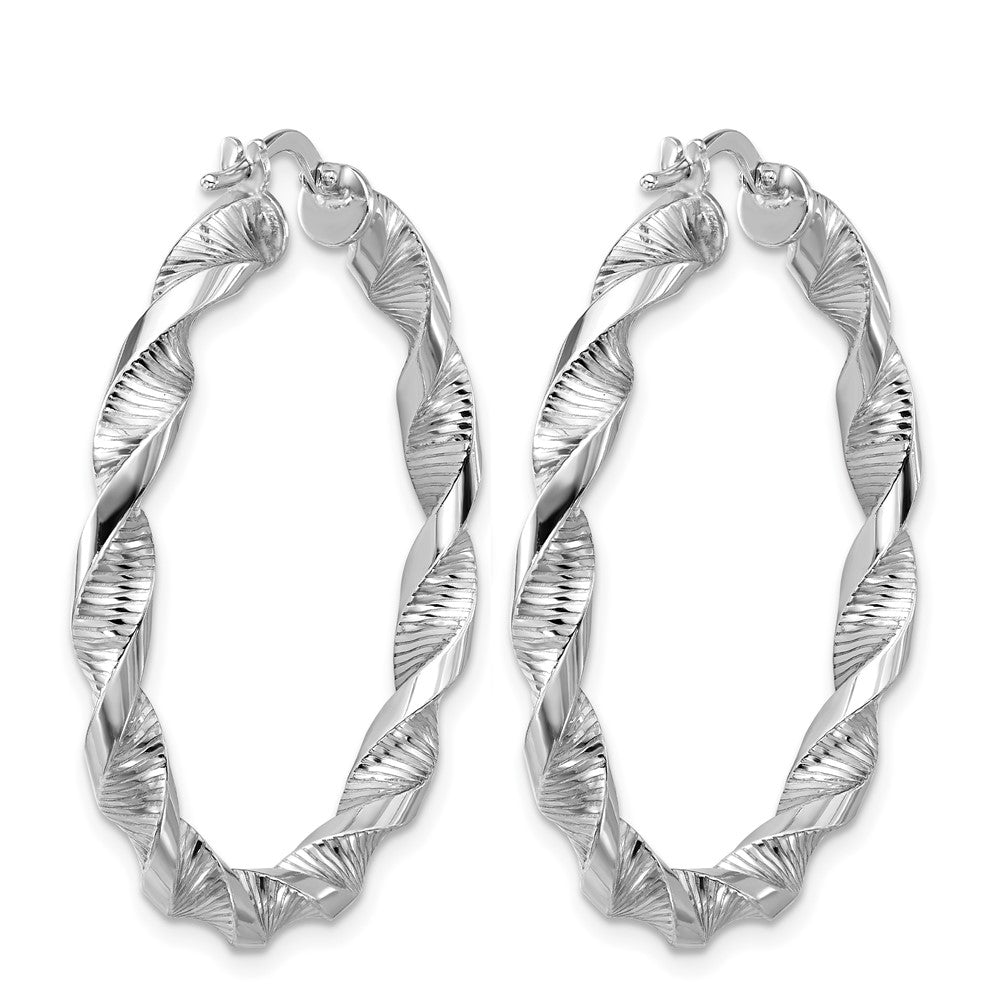 Sterlingsilber Rhodiniert Platin Poliert/textured Gedreht Creolen