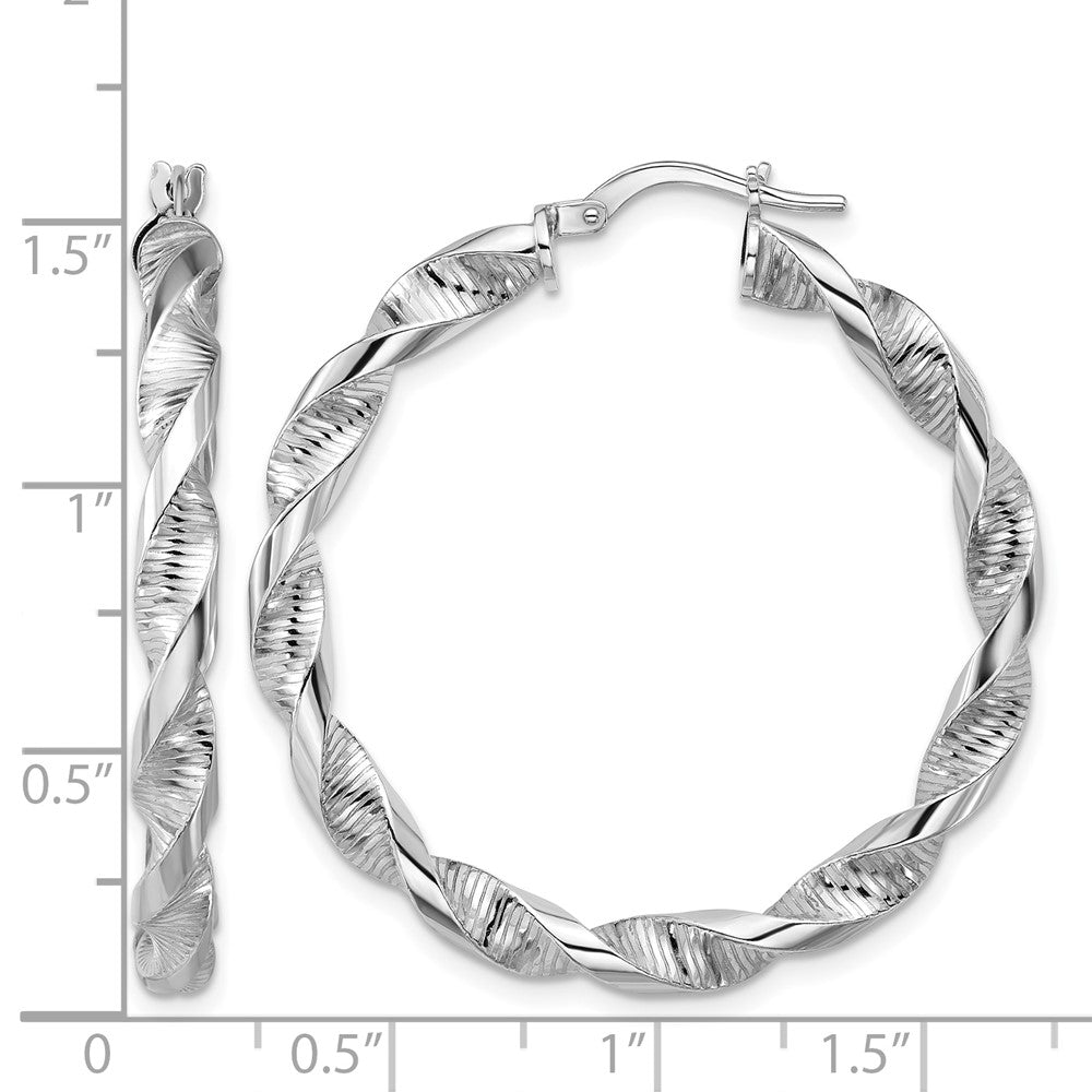Sterlingsilber Rhodiniert Platin Poliert/textured Gedreht Creolen