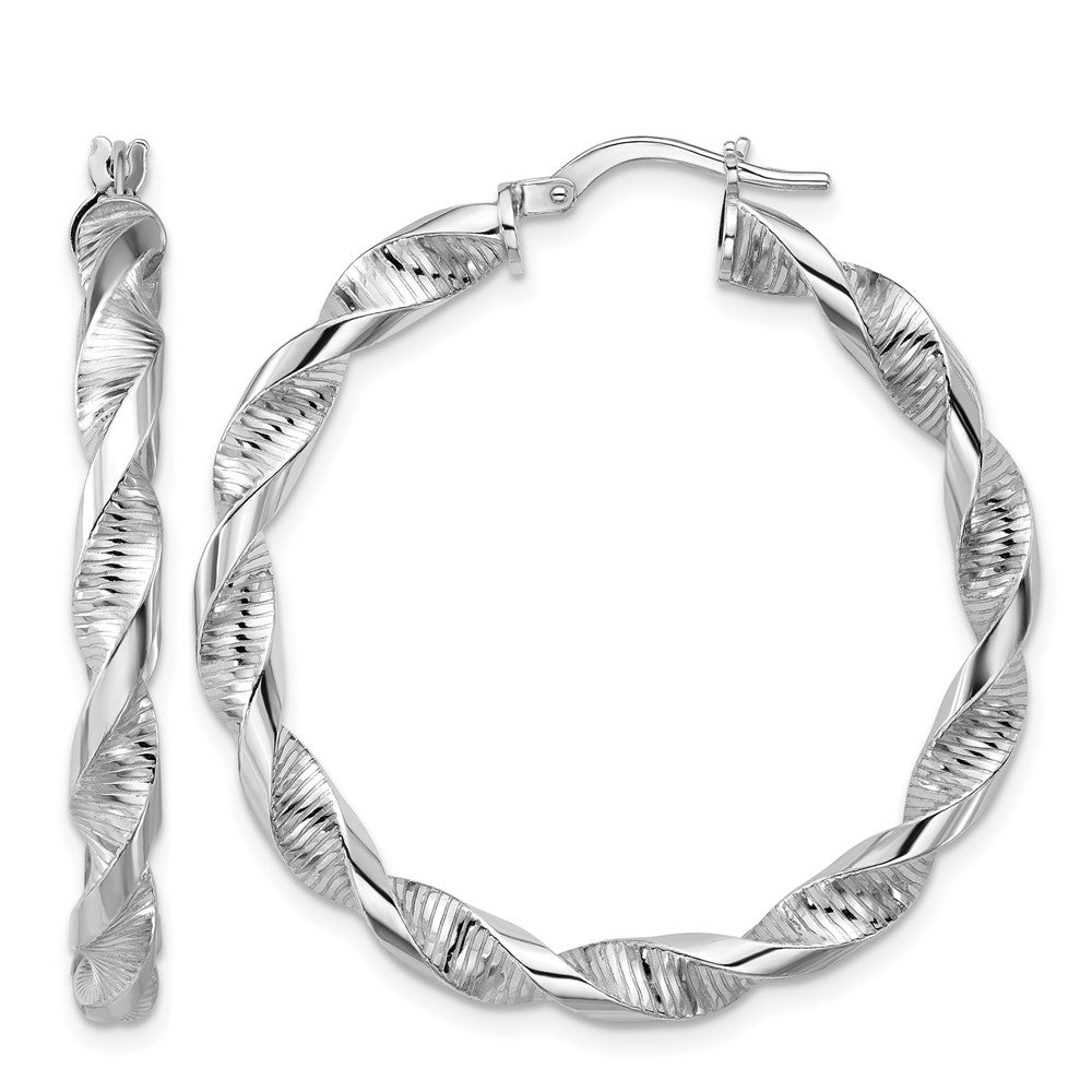 Sterlingsilber Rhodiniert Platin Poliert/textured Gedreht Creolen