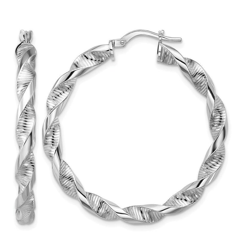 Sterlingsilber Rhodiniert Platin Poliert/textured Gedreht Creolen