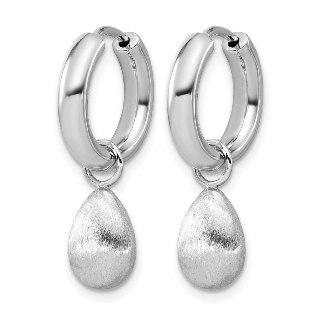 Sterlingsilber Ss Rhodiniert Platin Poliert/brushed Tropfen Huggie Creolen