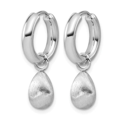 Sterlingsilber Ss Rhodiniert Platin Poliert/brushed Tropfen Huggie Creolen