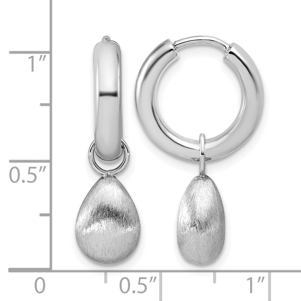 Sterlingsilber Ss Rhodiniert Platin Poliert/brushed Tropfen Huggie Creolen