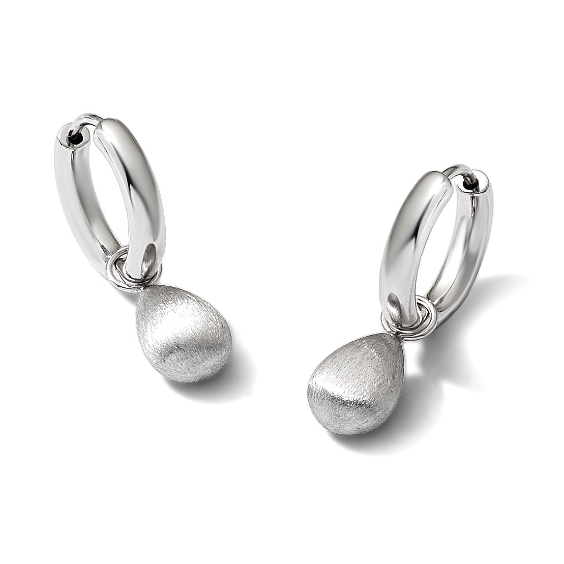 Sterlingsilber Ss Rhodiniert Platin Poliert/brushed Tropfen Huggie Creolen