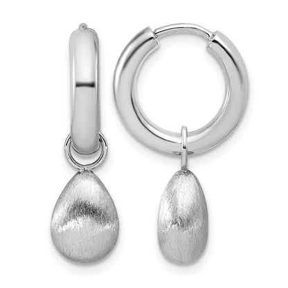 Sterlingsilber Ss Rhodiniert Platin Poliert/brushed Tropfen Huggie Creolen