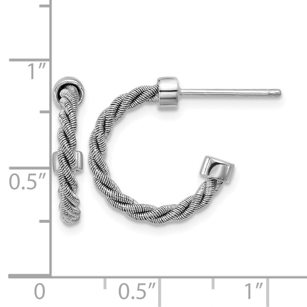 Sterlingsilber Ss Rhodiniert Poliert und Gedreht 17mm Stecker J Creolen