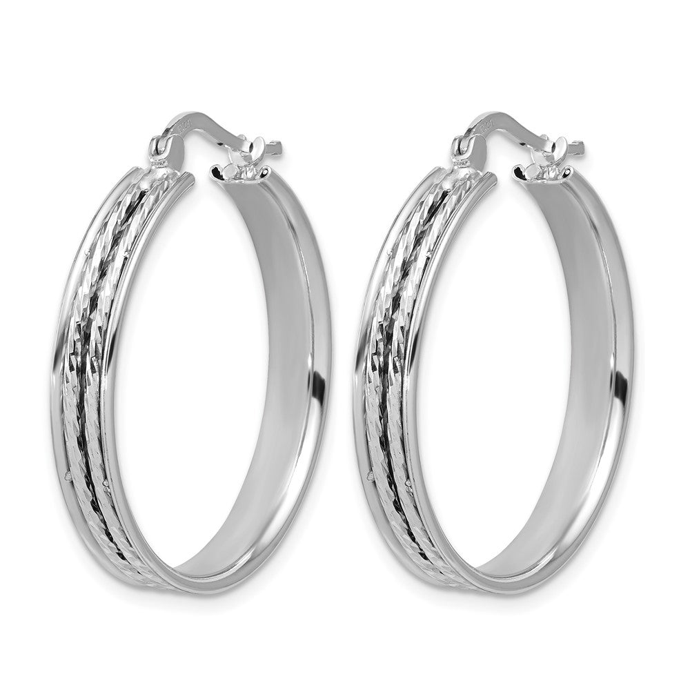 Sterlingsilber Ss Rhodiniert Poliert und Diamantiert 31x5mm Rund Creolen