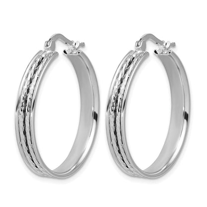 Sterlingsilber Ss Rhodiniert Poliert und Diamantiert 31x5mm Rund Creolen
