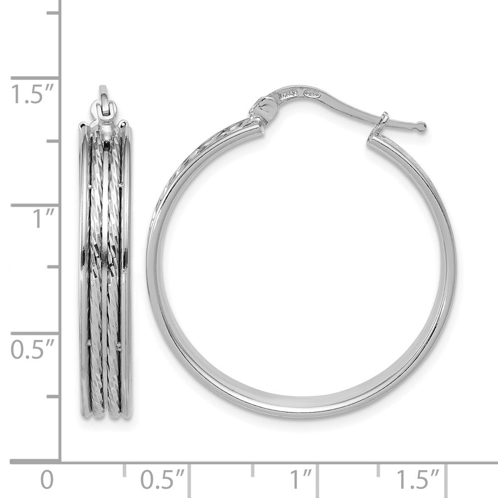 Sterlingsilber Ss Rhodiniert Poliert und Diamantiert 31x5mm Rund Creolen