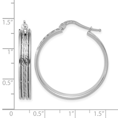 Sterlingsilber Ss Rhodiniert Poliert und Diamantiert 31x5mm Rund Creolen