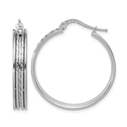 Sterlingsilber Ss Rhodiniert Poliert und Diamantiert 31x5mm Rund Creolen