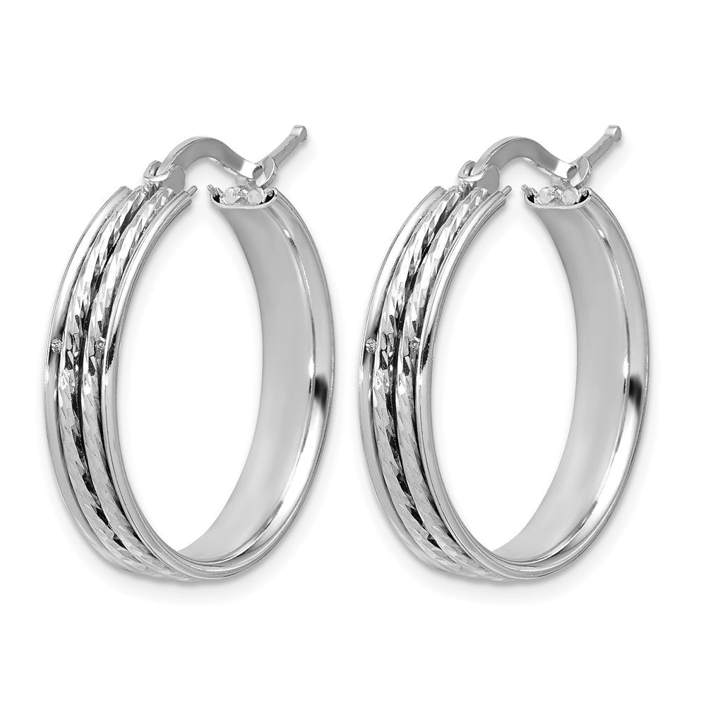Sterlingsilber Ss Rhodiniert Poliert und Diamantiert 25x5mm Rund Creolen