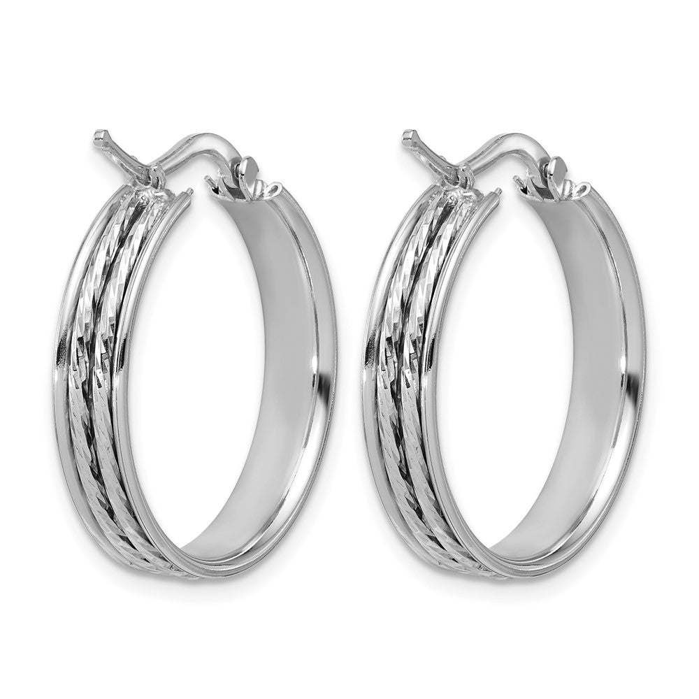 Sterlingsilber Ss Rhodiniert Poliert und Diamantiert 25x5mm Rund Creolen
