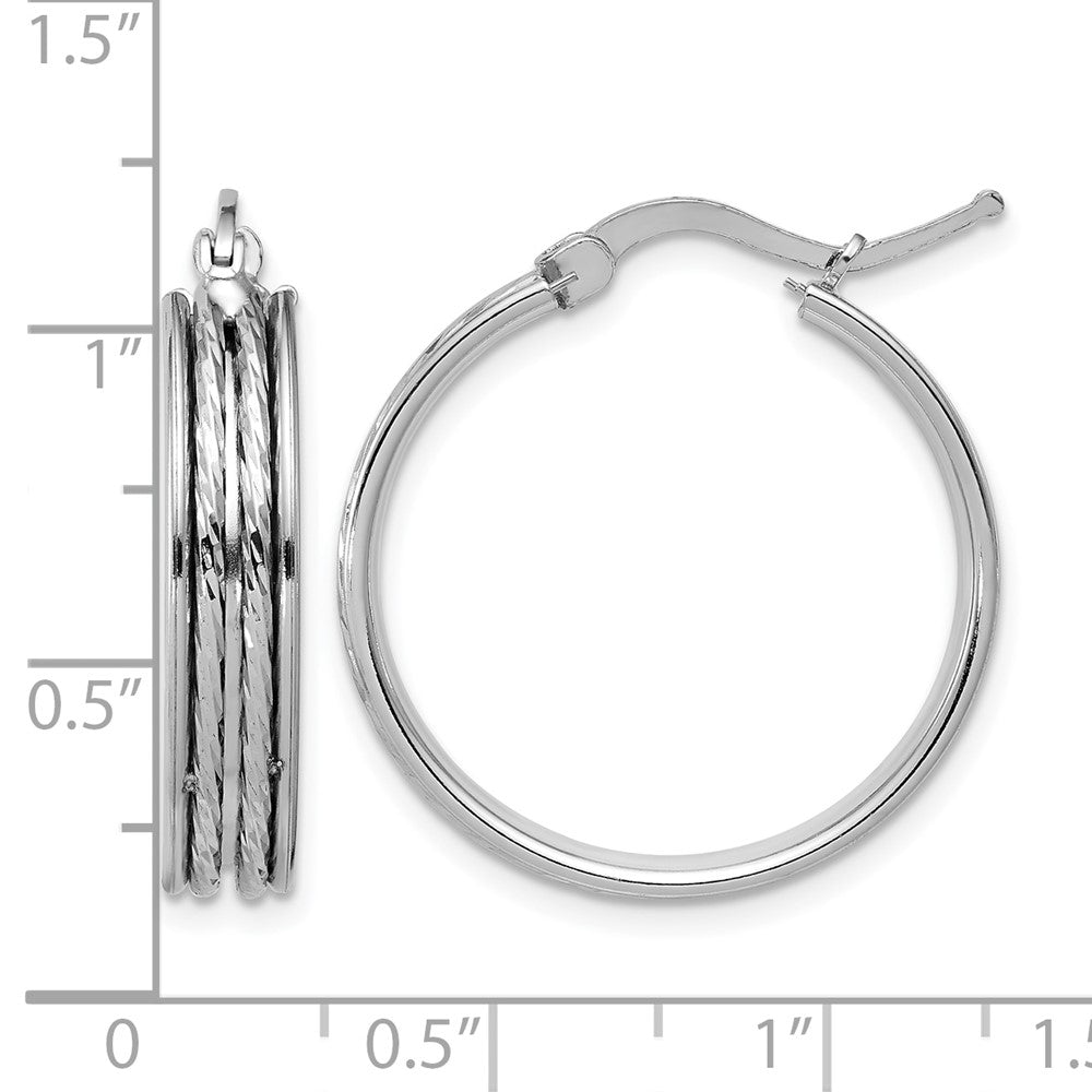 Sterlingsilber Ss Rhodiniert Poliert und Diamantiert 25x5mm Rund Creolen