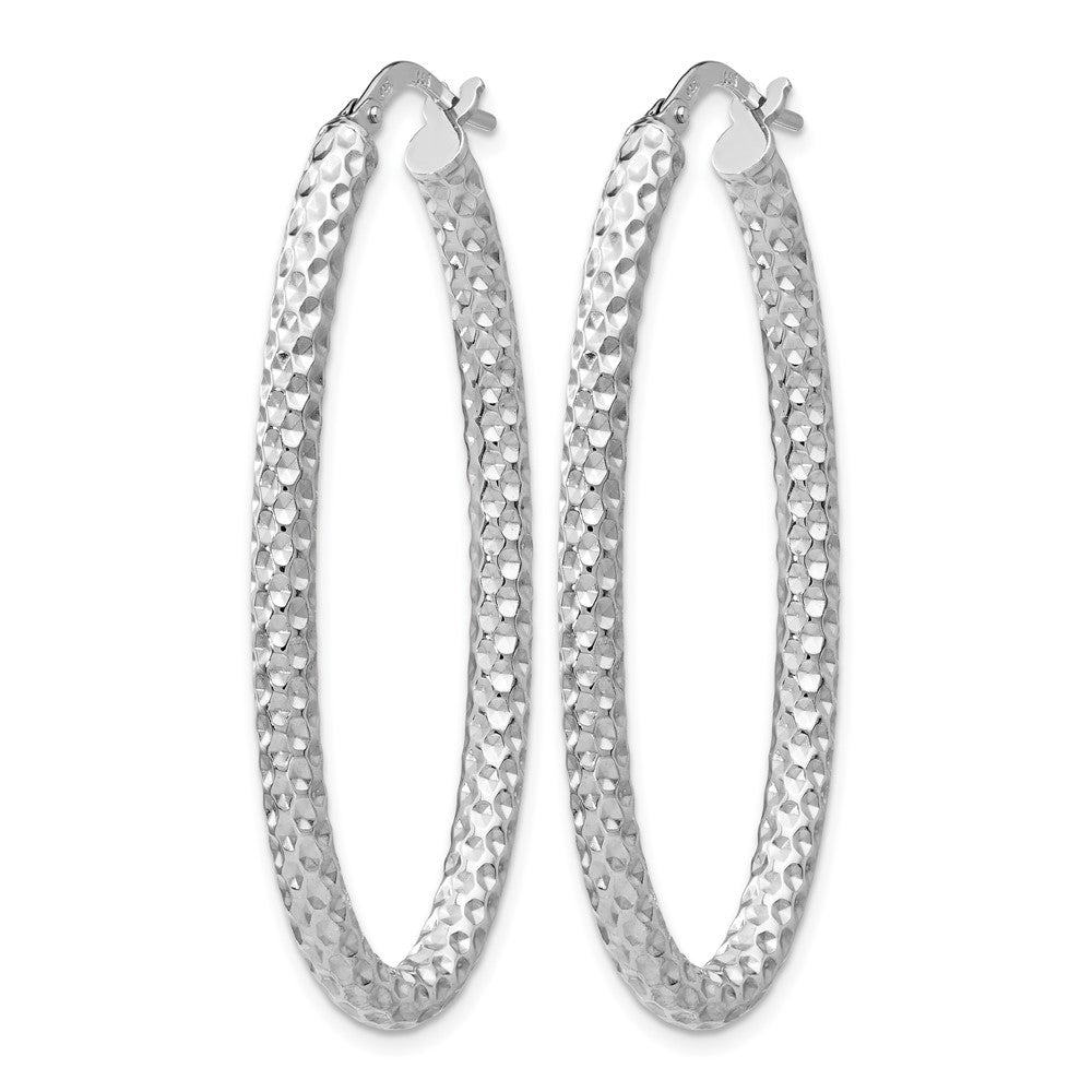 Sterlingsilber Rhodiniert Plt Poliert/textured Oval Klappbar Creolen