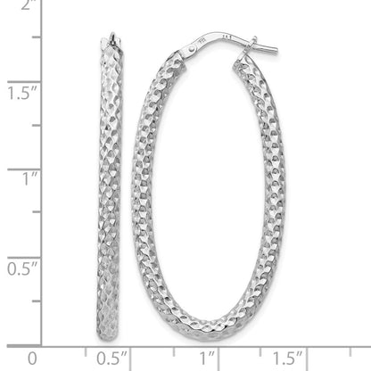 Sterlingsilber Rhodiniert Plt Poliert/textured Oval Klappbar Creolen