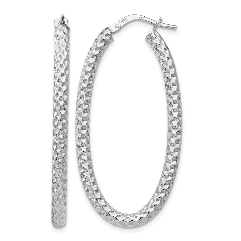 Sterlingsilber Rhodiniert Plt Poliert/textured Oval Klappbar Creolen