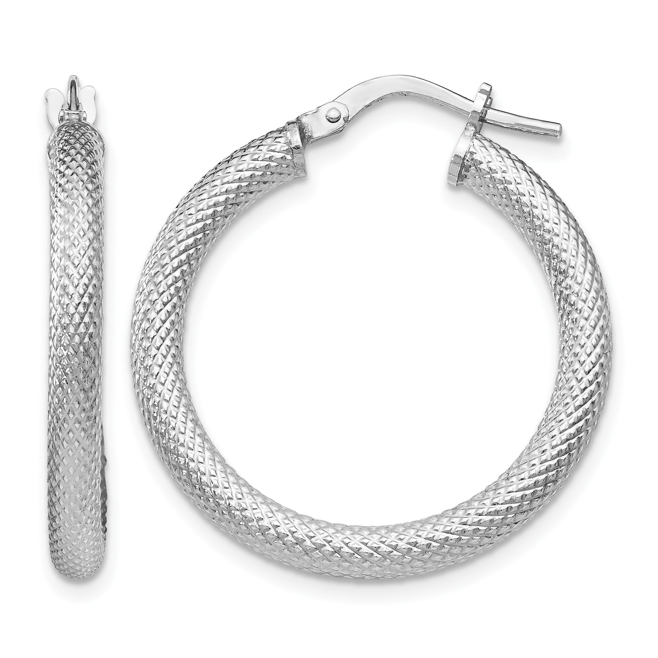Sterlingsilber Rhodiniert Strukturiert Klappbar Creolen