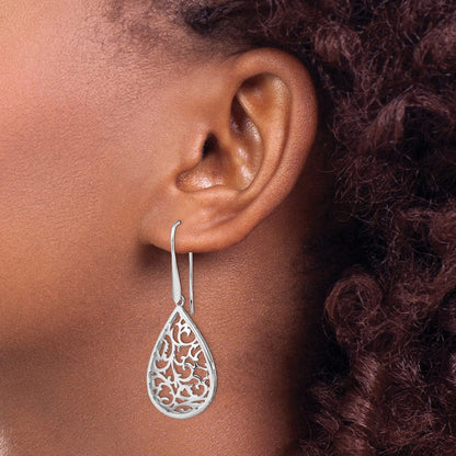 Sterlingsilber Rhodiniert Poliert Ausgeschnitten Tropfen Hängend Ohrring
